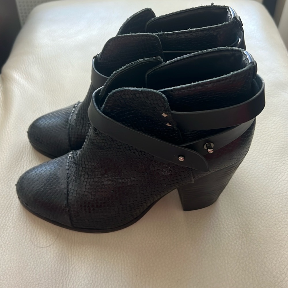 Rag & Bone black snake skin like leather booties